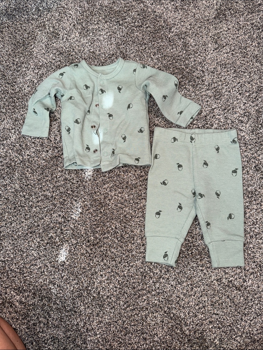 Carter's Mint Green Waffle Knit Pajama Set with Penguin Print